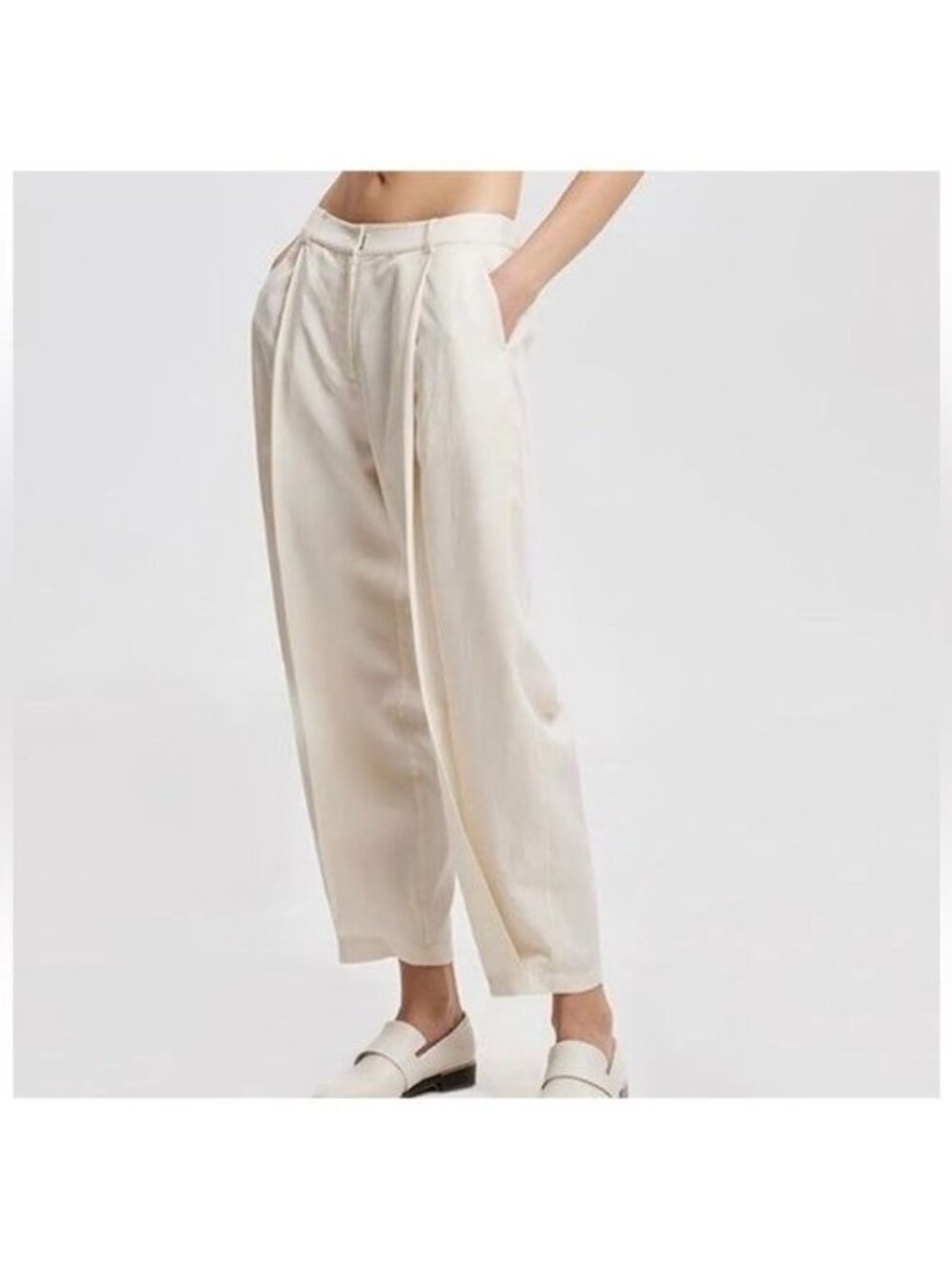 Lattelier Linen Blend Tapered Pants Natural White ivory Small